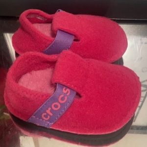 Pink fleece crocs